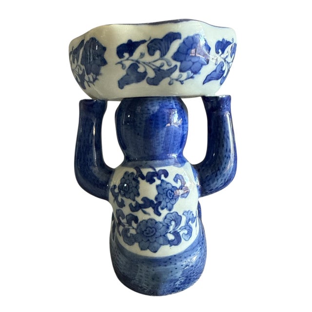 Vintage Blue & White Porcelain “Bar Monkey” Chinoiserie Bowl, 7.75” Tall For Sale In Los Angeles - Image 6 of 8
