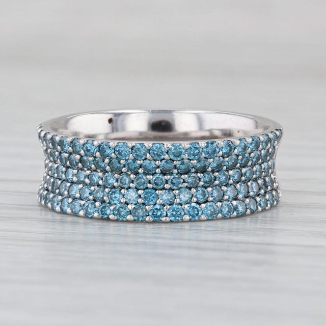 1ctw Pave Blue Diamond Concave Band 18k White Gold Size 7.25 Ring For Sale In Greensboro - Image 6 of 8