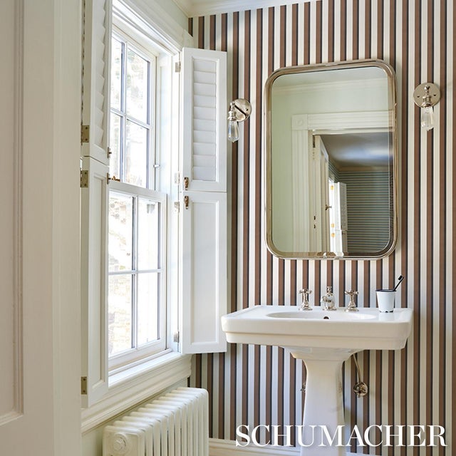 2020s Sample - Schumacher Rigsby Stripe Wallcovering In Umber For Sale - Image 5 of 6