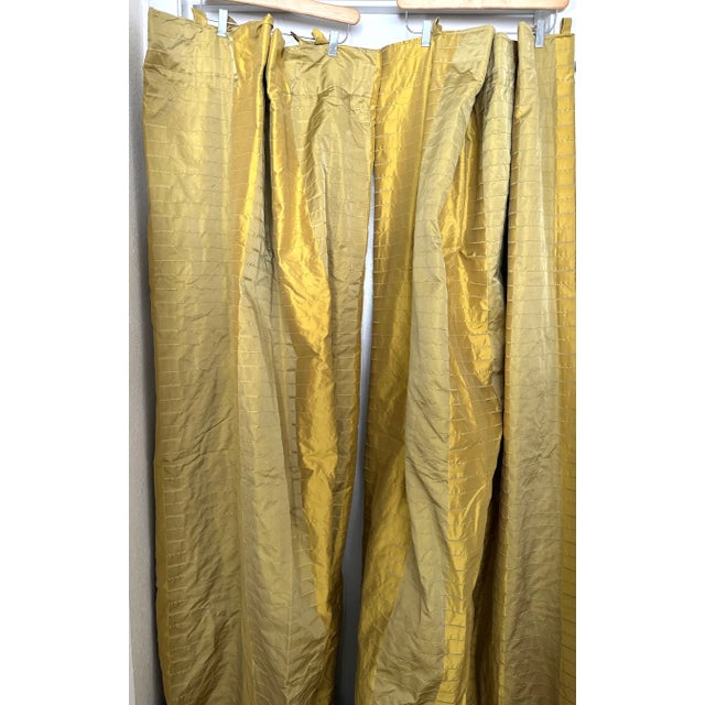 Vintage Custom Silk Taffeta Stripe Gold Drapery Panels-A Set For Sale - Image 4 of 10