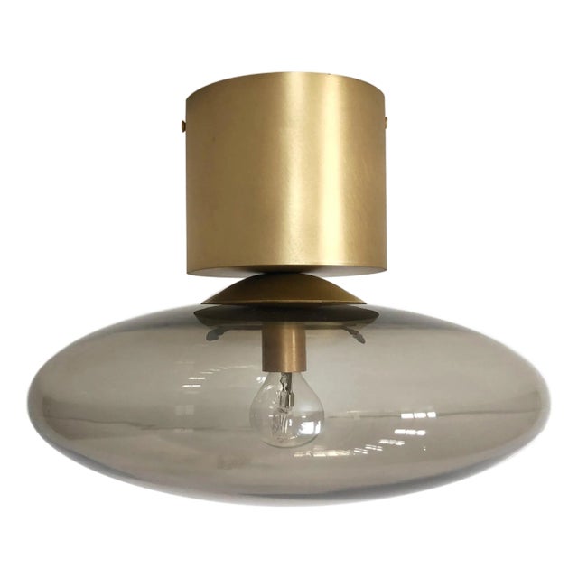 21st Century Satin Brass and Smoky Uno Flush Mount by Fabio LTD For Sale