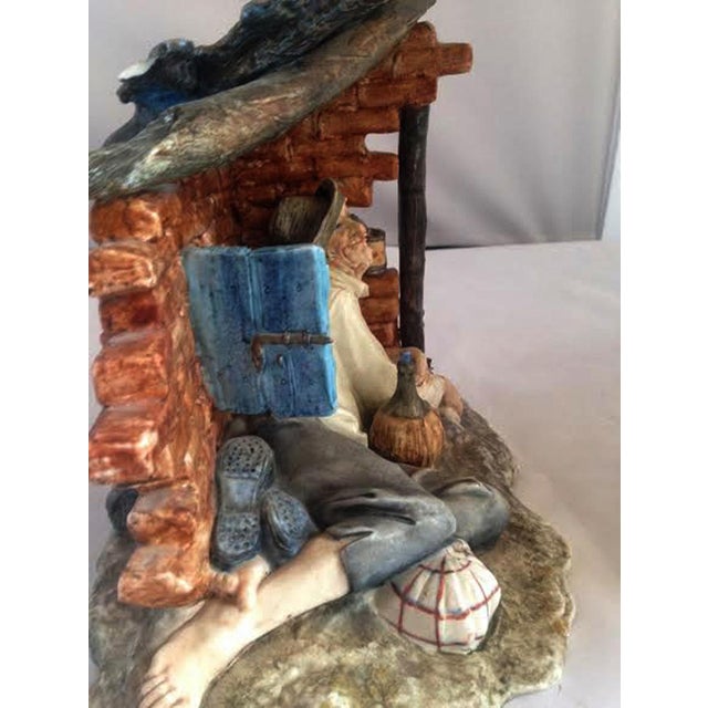 Ceramic Vintage Italian Capodimonte Porcelain Figurine of an Old Man in a Ruined Shelter by Cedraschi For Sale - Image 7 of 11