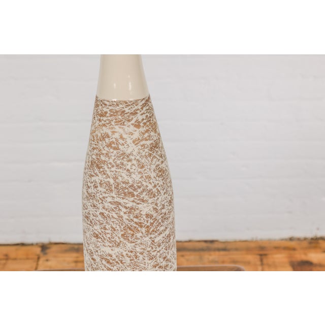 Ceramic Earthy Brown and Cream Ceramic Vase with Energetic Dripping Décor For Sale - Image 7 of 12