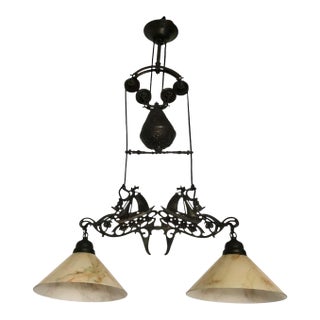 Vintage Nautical Double Pendant Chandelier With Ship Motifs For Sale