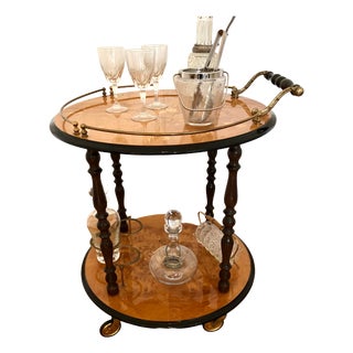 Italian Sorrento Drop Leaf Rosewood Serving Trolley with Inlaid Brass Decor, 1950s For Sale