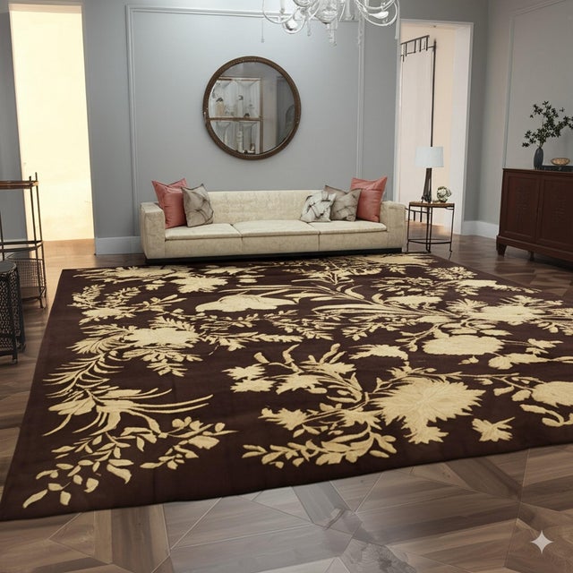 2020s 9x12 Luxurious Elena Brown Field Floral Modern Hand Knotted Afghan Wool Rug For Sale - Image 5 of 8