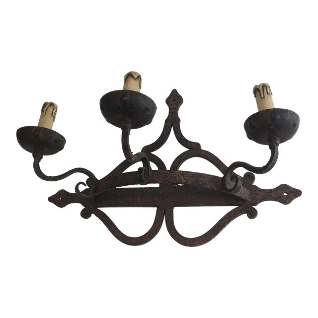 Large Wrought Iron Wall Sconce, French, circa 1950 For Sale