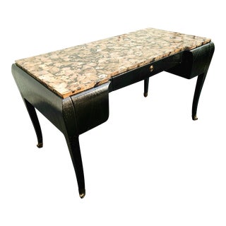 Late 20th Century Maitland Smith Faux Ostrich Embossed Leather Clad Writing Desk With Tessellated Abalone Top For Sale