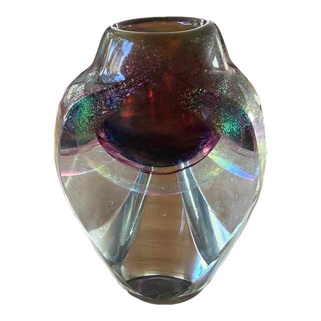 Vintage Jon Kuhn Iridescent Glass Art Small Vase For Sale