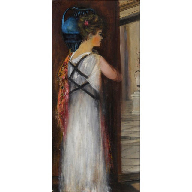 Athenian Woman Carrying a Water Jar In a White Dress Beautiful painting by a Central California artist circa 1890s...