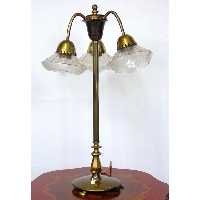 Vintage Brass and Glass Table Lamp, 1920s For Sale - Image 11 of 11