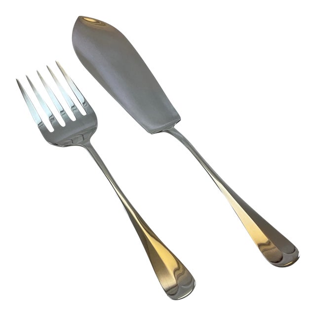 1980s Silver Pair Fish Servers, Fish Serving Fork & Fish Serving Knife, Rattail For Sale