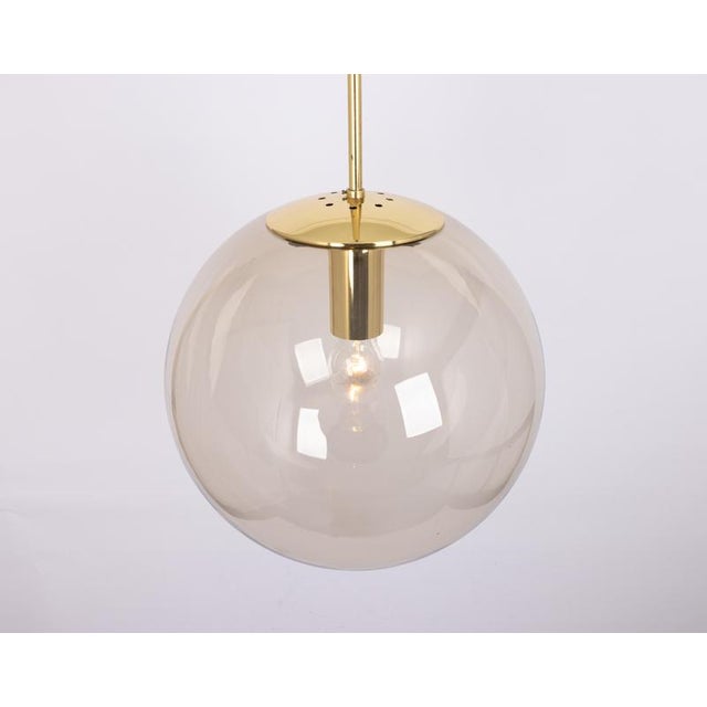 Large Vintage Brass with Smoked Glass Ball Pendant from Limburg, Germany, 1970s For Sale - Image 3 of 9