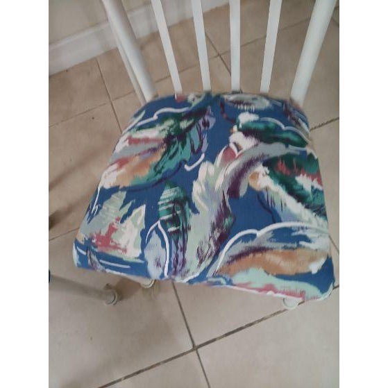Traditional 1970s Metal Dining Patio Set Square Table Glass Top White Chairs on Wheels Set of 3 For Sale - Image 3 of 7