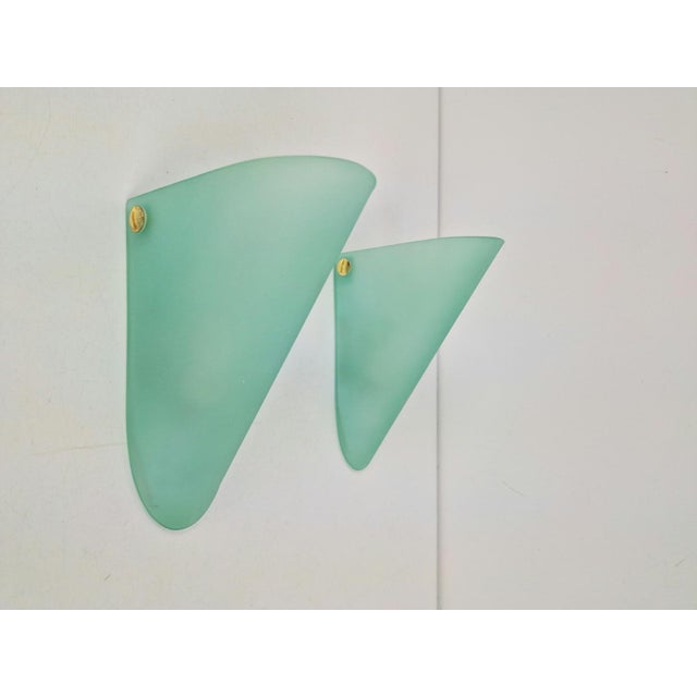Vintage Triangular Conical Wall Sconces in Green Frosted Glass from Lumal-It, 1990s, Set of 2 For Sale - Image 16 of 16