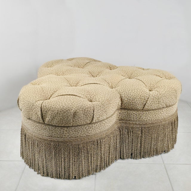 Ethan Allen Animal Print Tufted Quatrefoil Ottoman With Bullion Fringe For Sale - Image 11 of 11