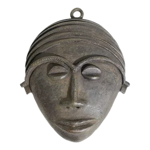 Vintage African Baule Bronze Passport Mask 7.25" H