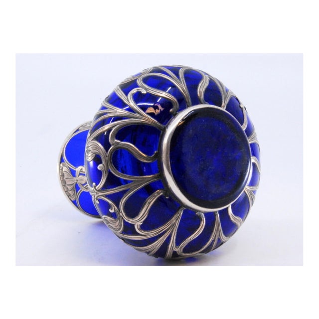 Blue Glass Jar with Islamic Style Silver Cut For Sale - Image 4 of 8