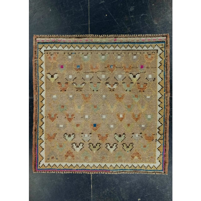 Brown Turkish Mini Rug Oriental Hand Knotted Vintage Rug 2'5" x 2'5" #16231 For Sale - Image 8 of 8