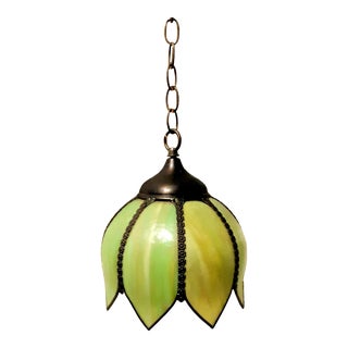 Vintage "Moss" Slag Tulip Pendant Light For Sale