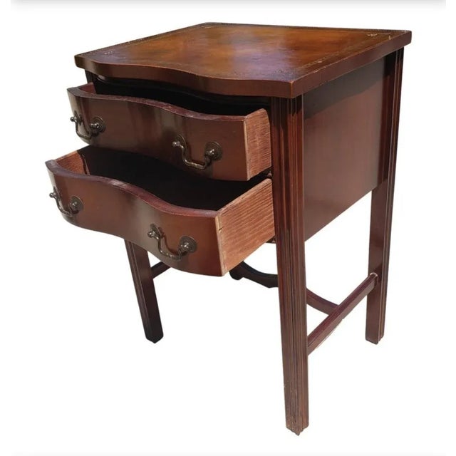 Two-Drawer Serpentine Mahogany Chippendale Side Table With Stenciled Leather Top For Sale - Image 9 of 12