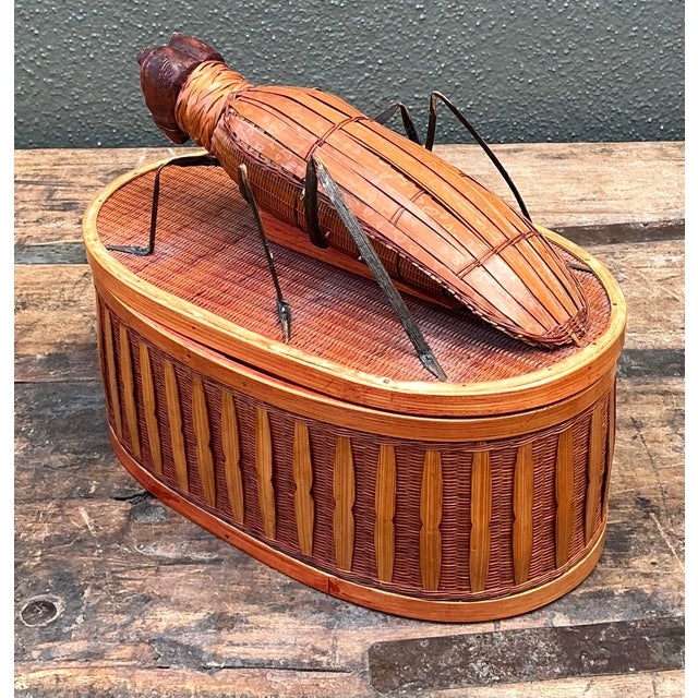 Mid-Century Modern Vintage Shanghai Weave Woven Rattan Bug Box For Sale - Image 3 of 12
