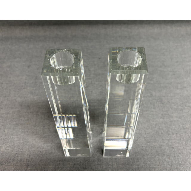 1980s Oleg Cassini Miniamlist Crystal Candlsticks - A Pair For Sale - Image 5 of 10