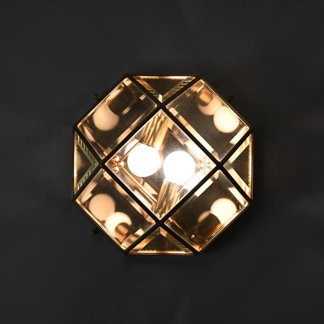 Metal Brass and Beveled Glass Flush Mount Lamps from Fontana Arte, Italy, 1970s, Set of 2 For Sale - Image 7 of 18