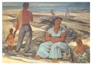 Flory Roland, Return from Fishing, Oil on Panel, 1945