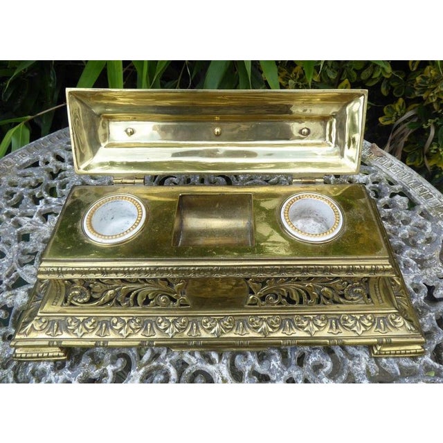 Metal Large Antique Ornate Brass Inkwell, 1820 For Sale - Image 7 of 14