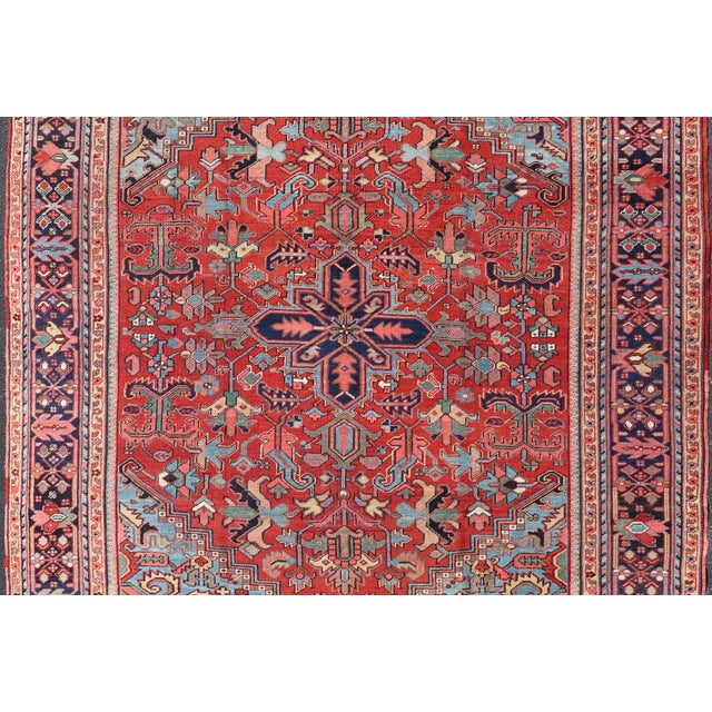 Red Antique Persian Heriz Serapi Rug With Central Medallion and Geometric Design 9'0 X 12'0 For Sale - Image 8 of 12