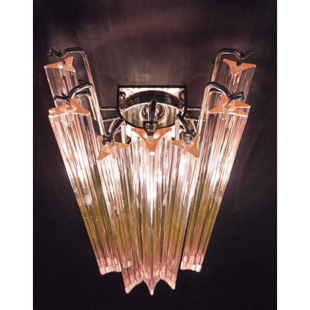 Pair of Murano Wall Sconces 9 Pink Triedri For Sale - Image 4 of 12