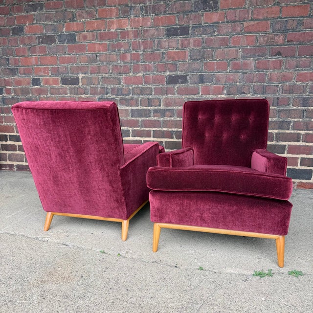 Mid-Century Modern Pair of t.h. Robsjohn Gibbings Lounge Chairs Redone in Mohair. For Sale - Image 3 of 11