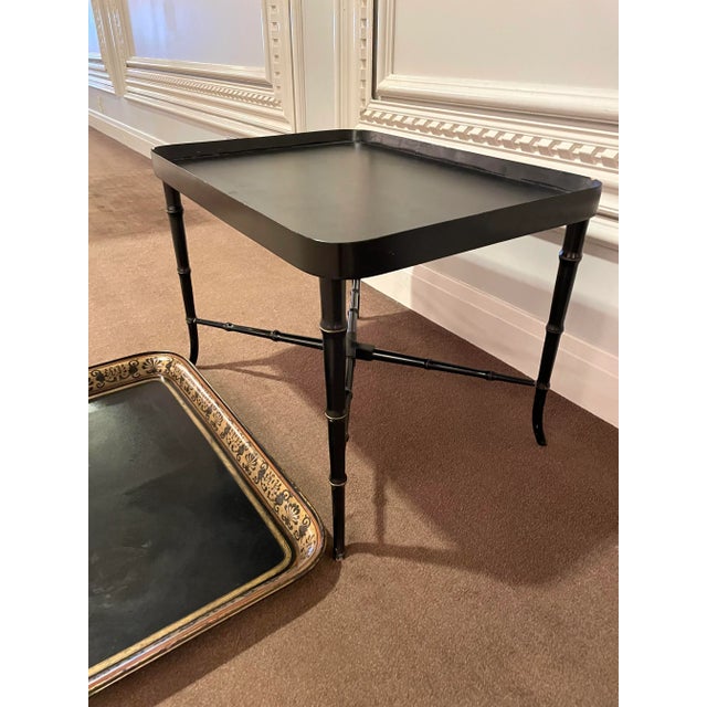 Black Vintage Regency Style Black Lacquered Ebonized Wood Tray Table / End Table For Sale - Image 8 of 12