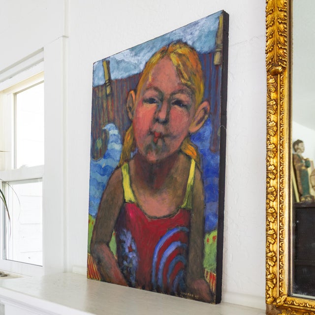 Bright Fauvist Style Portrait Painting of Girl in Swimsuit by Amy Scherer For Sale - Image 4 of 10