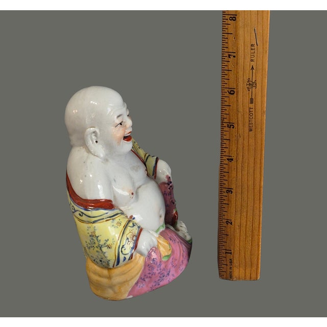 Mid 20th Century Vintage Famille Rose Hand Painted Laughing Happy Buddha Marked For Sale - Image 5 of 8