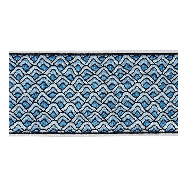 Sample - Schumacher Sunrise Embroidery Tape in Blues For Sale