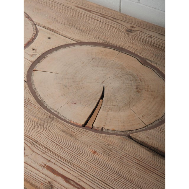 Mid 20th Century Rustic Farmhouse Dining Table With Natural Wood Slice Inlays and Painted Base For Sale In Greensboro - Image 6 of 11