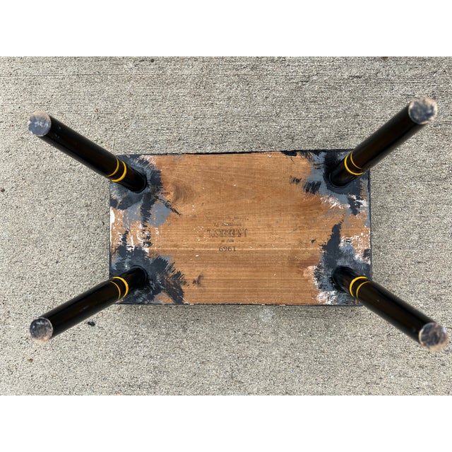 Vintage Original Signed and Dated 1969 J. S. Ebersol Amish Floral Hand Carved and Painted Black Lacquer Stool or Footrest With Turned Legs For Sale - Image 11 of 12