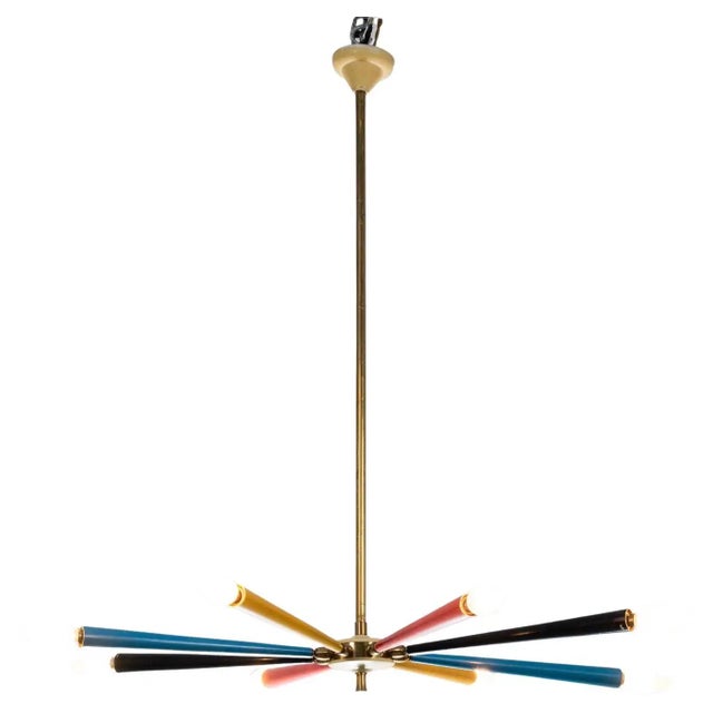Vintage 1950s Arredoluce Brass Sputnik Chandelier – Mid-Century Modern Icon Bring a burst of vibrant mid-century style...