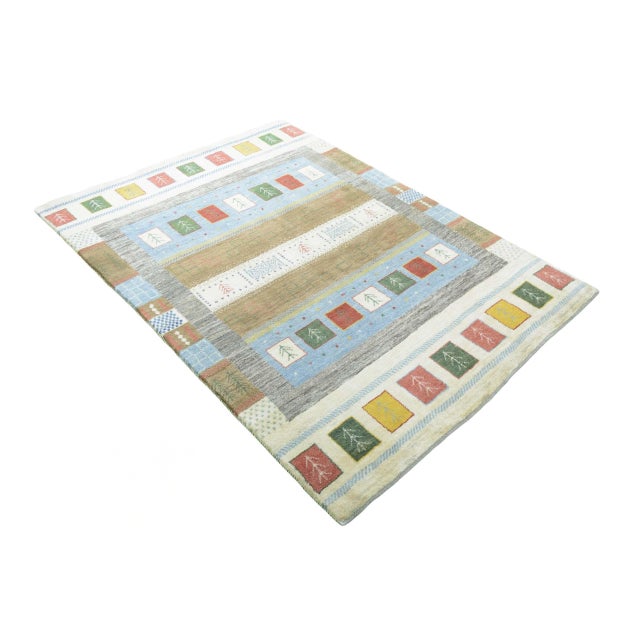 Modern Hand-Knotted Gabbeh Nomadic Rug For Sale - Image 3 of 11