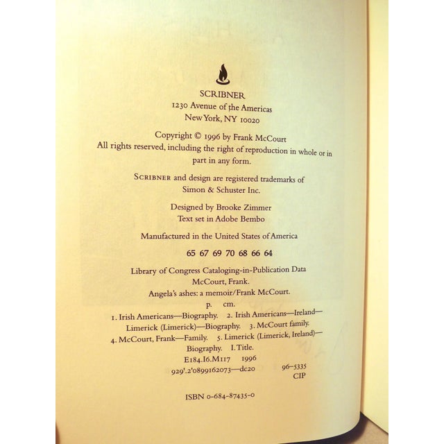 1990s 1990s Novel, Frank McCourt's Angela's Ashes, Signed - 1 Piece For Sale - Image 5 of 8