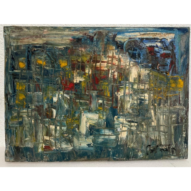 Yaakov Loebel, Israeli Cityscape Abstract Expressionist Oil Painting Yaacov Kuba Leibel For Sale - Image 4 of 8