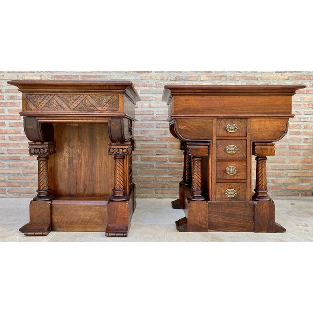 Wood Pair of Spanish Empire Revival Console Tables with Spiral Columns, 1890s For Sale - Image 7 of 17