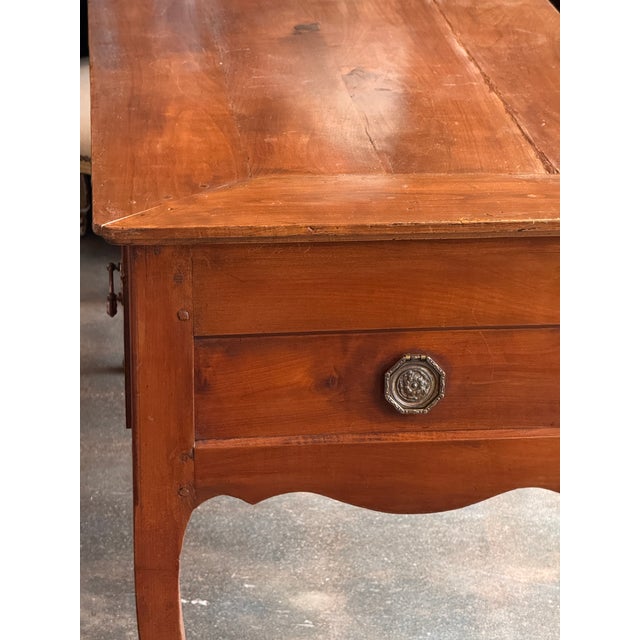 19th Century French Cherry Desk With Cabriole Legs and Two Drawers For Sale - Image 9 of 13