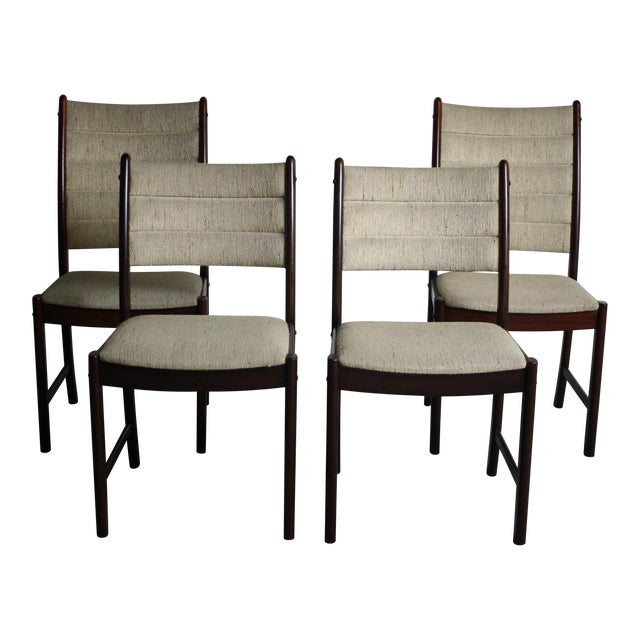 Danish Modern Dining Chairs in Afromosia and Knit Fabric - A Set of 4 For Sale