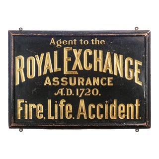 Rare Royal Exchange Assurance Antique Pressed Metal Advertising Sign Wall Decor For Sale