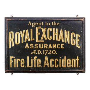 Rare Royal Exchange Assurance Antique Pressed Metal Advertising Sign Wall Decor