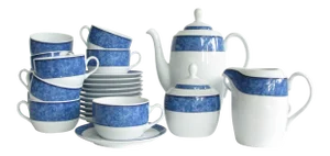 Vintage Costa Verde White Porcelain With Blue Design Tea Set - Set of 26
