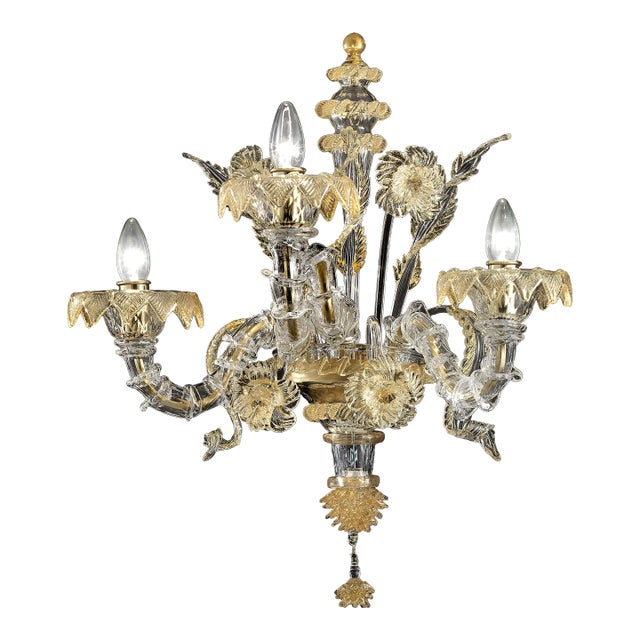 Luxury Italian "Ca' Rezzonico" With Gold Flowers and Leaves Murano Glass For Sale